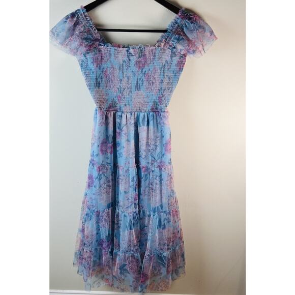 NWT Baltic Born Dress Floral Smocked Blue Clementine Tulle Maxi XL Milkmaid - Picture 2 of 11